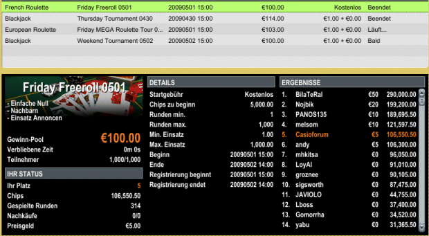 Roulette Freeroll Turnier