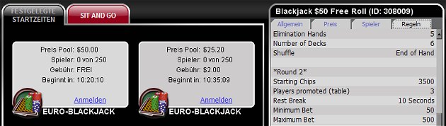 Blackjack Freeroll Turniere - Platinum Play