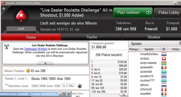 Live Dealer Roulette Challenge mit hoher Gewinnchance